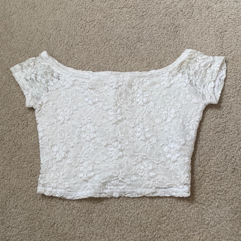 White lace, floral design crop top